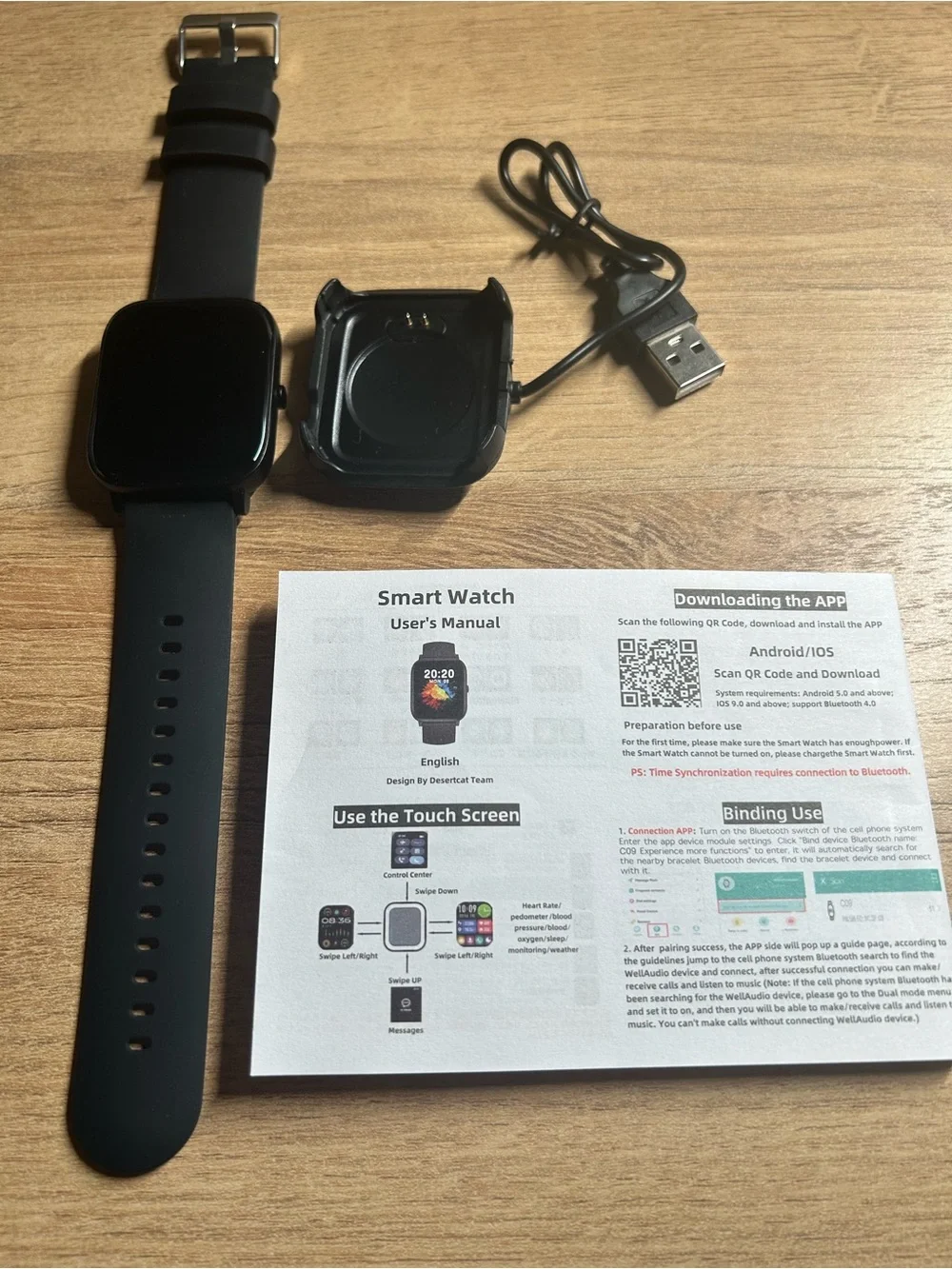 Black Smartwatch with Silicone Band and Color Display NIB. Android/IOS